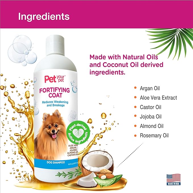 Natural Dog Shampoo for Coat Strength  Fortifying Formula with Argan, Jojoba Oil & Aloe Vera  Deodorizing & Moisturizing Grooming Wash for Shedding & Sensitive Skin - 16 oz