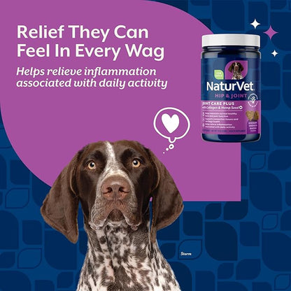 NaturVet Hemp Advanced Joint Health Dog Supplement Plus Hemp Seed  Helps Support Joint Health in Dogs  Includes, Collagen, Glucosamine, MSM, Chondroitin, Omegas  60 Ct.