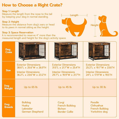 HOOBRO Dog Crate Furniture, 32.5" Medium Dog Kennel Indoor, Wooden Cage with Pull-Out Tray, Double Doors Pet House Side End Table for Medium/Small Dogs, Rustic Brown BF802GW03G1