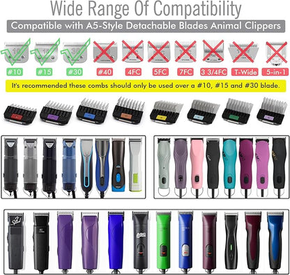 8 Pieces Professional A5 Style Animal Clipper Stainless Steel Color-Coded Snap-on Attachment Guard Guide Combs Set, 1/8"-1" Compatible with Wahl KM Series Oster A5 Andis Detachable Blade Pet Groomers