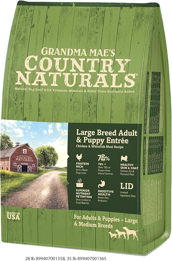 Grandma Mae's Country Naturals Grain Inclusive Dry Dog Food 32 LB Large Breed Chicken & Whitefish