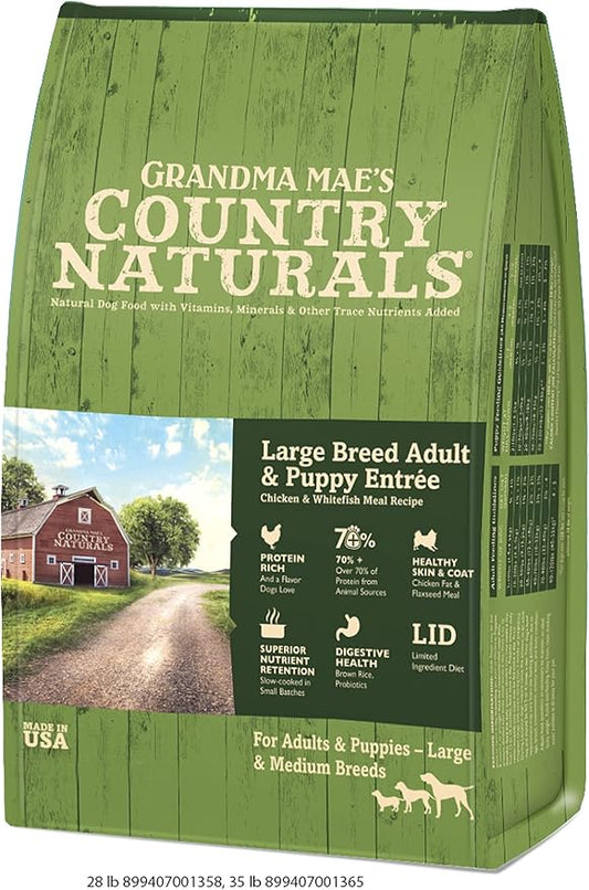 Grandma Mae's Country Naturals Grain Inclusive Dry Dog Food 32 LB Large Breed Chicken & Whitefish