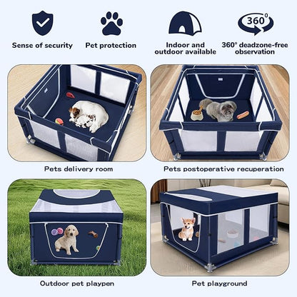 Dog Playpen 42 _ 42 inch, Puppy Playpen with Removable Roof, 25 Height Pet Playpen with Zipper Door for Small Dogs and Small Animals, Dog Fence Indoor & Outdoor