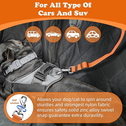 BWOGUE 2 Packs Dog Cat Safety Seat Belt Strap Car Headrest Restraint Adjustable Nylon Fabric Dog Restraints Vehicle Seatbelts Harness Orange