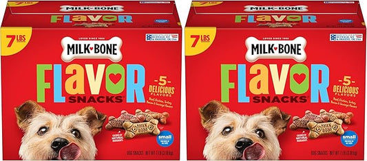 Milk-Bone Flavor Snacks Dog Treats, Small Biscuits, Crunchy Texture Helps Reduce Tartar 14lbs (2 Pack of 7lbs)