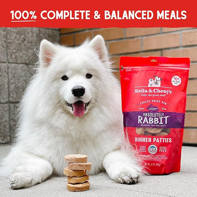 Stella & Chewy's Freeze Dried Raw Dinner Patties  Grain Free Dog Food, Protein Rich Absolutely Rabbit Recipe  25 oz Bag