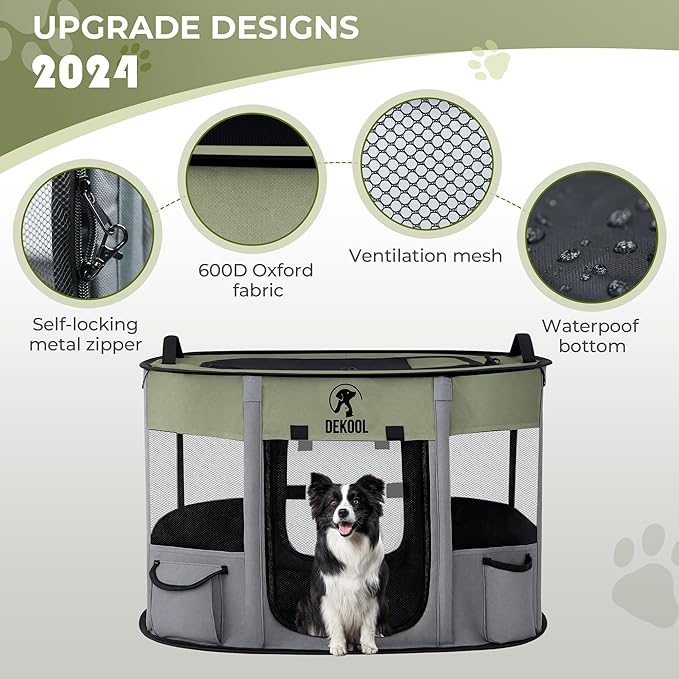 Foldable Pet Dog Playpen, Portable Dog Crate for Puppies, Cat, Rabbit, Chicks, Puppy Play Pen for Indoors, Kennel Tent Crate for Indoor Outdoor Travel Camping Use with Carrying Case (Green, M)