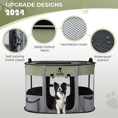 Foldable Pet Dog Playpen, Portable Dog Crate for Puppies, Cat, Rabbit, Chicks, Puppy Play Pen for Indoors, Kennel Tent Crate for Indoor Outdoor Travel Camping Use with Carrying Case (Green, M)