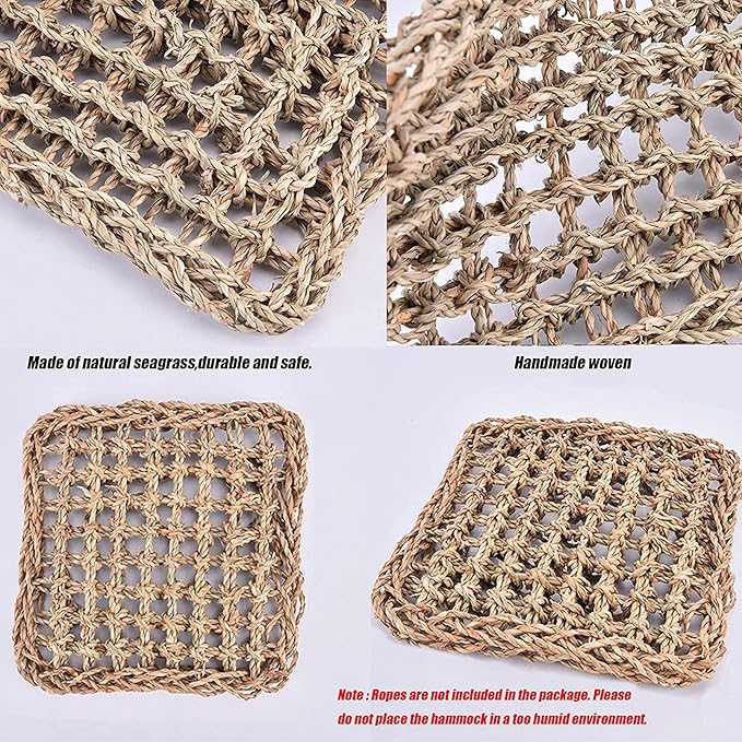 Bird Foraging Wall Toys Parrot Seagrass Mat Activity Climbing Net ladder 29.5''X7.1''&11.8''x11.8'' Hanging Hammock Cage Chew Toys with Ball Toys for Parakeet Cockatiel Conure Cockatoo Budgie Lovebird