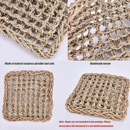 Bird Foraging Wall Toys Parrot Seagrass Mat Activity Climbing Net ladder 29.5''X7.1''&11.8''x11.8'' Hanging Hammock Cage Chew Toys with Ball Toys for Parakeet Cockatiel Conure Cockatoo Budgie Lovebird