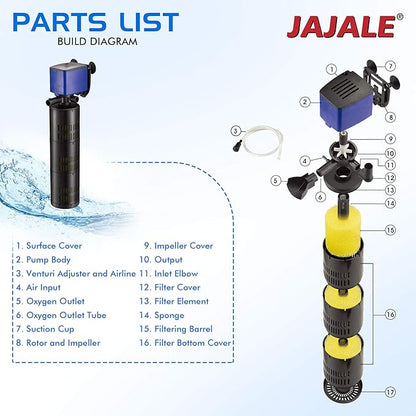 475 GPH Internal Filter Submersible Pump - 3 in 1 Aquarium Fish Tank Pump with Oxygenation, Filtration & Water Cycling, 5 ft max lift, 25W - 5 Pack