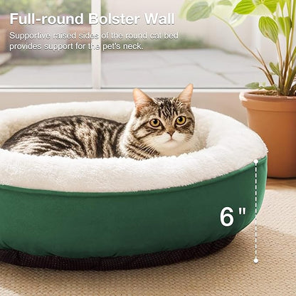 Love's cabin Round Donut Cat and Dog Cushion Bed, 20in Pet Bed for Cats or Small Dogs, Anti-Slip & Water-Resistant Bottom, Super Soft Durable Fabric Pet Beds, Washable Luxury Cat & Dog Bed Green