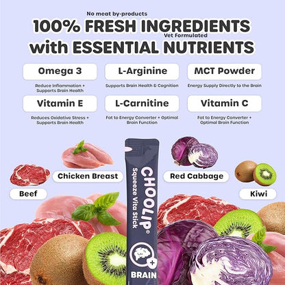 Squeeze Vita Stick Lickable Cat and Dog Treats – 49-Count Brain Support Sticks with Multivitamins, Soft Squeezable Paste for All Life Stages, Supporting Brain Health