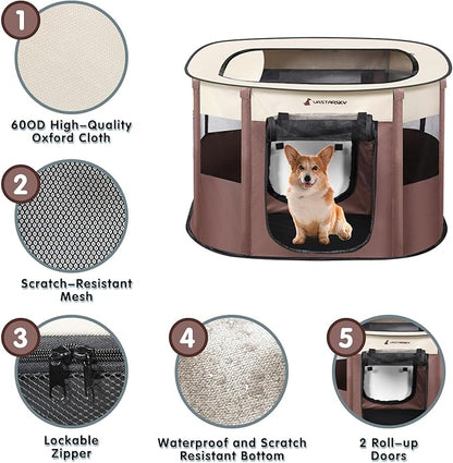 Foldable Pet Playpen,Cat Puppy Playpen,Portable Dog Cage Soft Portable Exercise Kennel Tent,Puppy Kitten Pen Indoors/Outdoors Pet Tent Fence (Large(36"*28"*23"), Coffee)