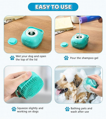 4PCS Dog Bath Brush Pet Massage Shampoo Brush Dog Scrubber for Dog Washing Brush Scrubber Pet Bath Massage Brush with Soft Silicone Bristles for Dog Cat Grooming Cleaning(Blue Blue Blue)