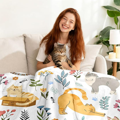 Cat Blanket Gifts for Women Girls Soft Flannel Cats Throw Blanket Merch Stuff for Cat Lovers 60"X 50"