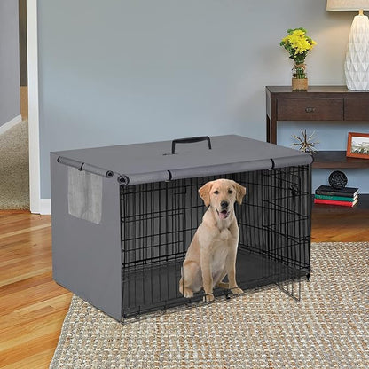 42Inch Wire Dog Crate Cover,Durable Windproof Privacy Polyester Pet Kennel Covers,Breathable Blackout Cover for 1/2/3 Door Dog Cage. (42" L x 28" W x 30" H,Grey)