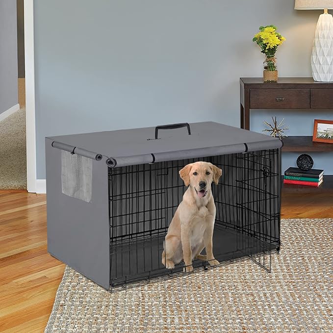 36Inch Wire Dog Crate Cover,Durable Windproof Privacy Polyester Pet Kennel Covers,Breathable Blackout Cover for 1/2/3 Door Dog Cage. (36" L x 23" W x 25" H,Grey)