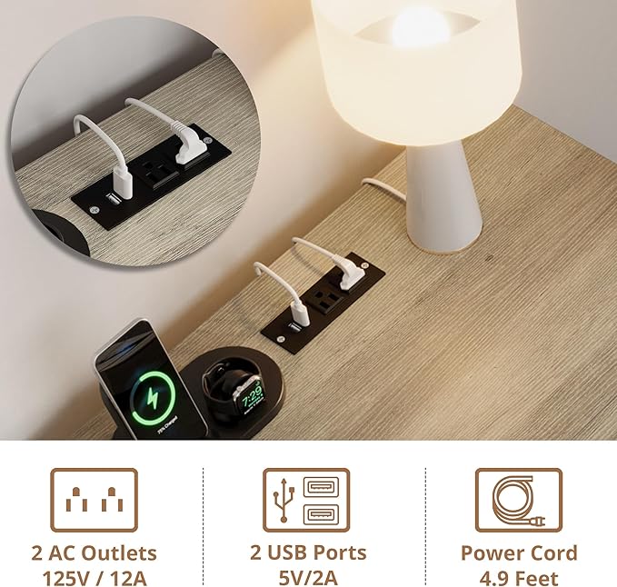 IRONCK Dog Crate Furniture for Small Dogs, Wooden Dog Kennel with Flip Top Drawer, Indoor Pet Crate End Table with Charging Station, Steel-Tube Dog Cage, Gray