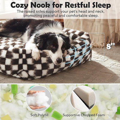 JOEJOY Large Dog Beds Large Sized Dog, Rectangle Washable Orthopedic Corduroy Fleece Pet Bed with Removable Zipper Cover, Cute Soft Calming Puppy Bed with Non Skid Bottom