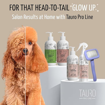 Tauro Pro Line Wooden Deshedding Dog Brush for Long Goldendoodle, Labradoodle & Poodle Hair - Purple Slicker Brush for Dog & Cat Grooming - Rectangular Flexible Cushion & Non-Slip Grip, S