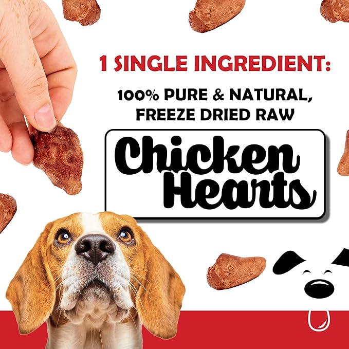 Freeze Dried Chicken Hearts for Dogs - Limited Ingredient Preservative Free High Protein Dog Treats - Raw Single Ingredient Treats for Pets - 3.75oz Bag