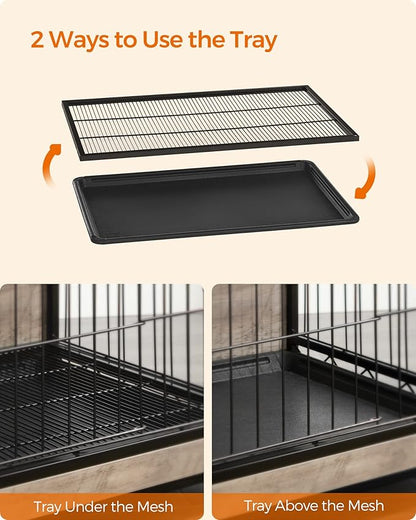 Feandrea Dog Crate Furniture, 44.1" Side End Table, Modern Kennel for Dogs Indoor up to 80 lb, Heavy-Duty Dog Cage with Multi-Purpose Removable Tray, Double-Door Dog House, Greige UPFC004G01