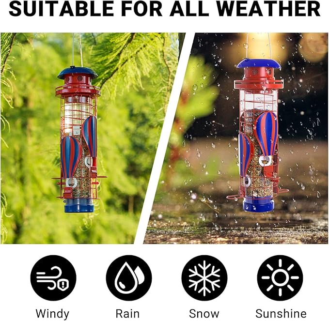 Metal Squirrel Proof Bird Feeders for Outdoors Hanging Large Tube Mesh Anti Squirrels Seed Waterproof Cardinals Feeder, Gifts for Bird Lovers, Backyard Decoration