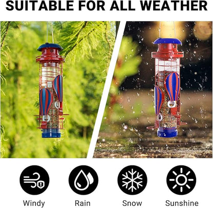 Metal Squirrel Proof Bird Feeders for Outdoors Hanging Large Tube Mesh Anti Squirrels Seed Waterproof Cardinals Feeder, Gifts for Bird Lovers, Backyard Decoration
