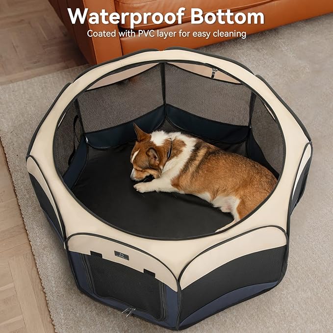 A4Pet Portable Dog Playpen for Small Dogs, 27" Foldable Small Pet Playpen for Puppy/Cat/Rabbit/Chick, Indoor Cat Playpen with Removable Zipper & Mesh Panel(11_ _ 7.5_)