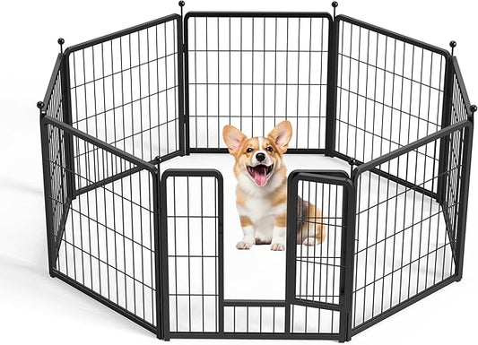 Dog Playpen 24 Inch 8 Panels, Heavy Duty Metal Pet Playpen Indoor Outdoor for Camping, Yard, RV, Garden Fence, Privacy Patio, Black