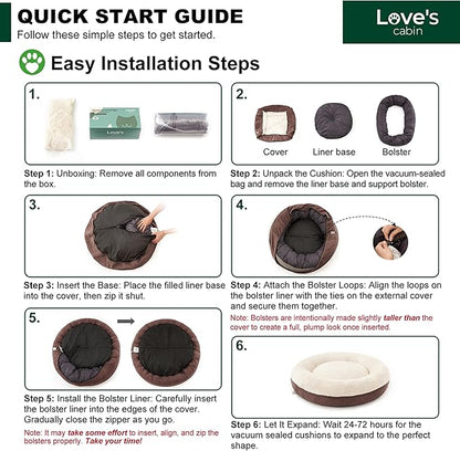 Love's cabin Round Donut Cat and Dog Cushion Bed, 30in Pet Bed for Medium or Large Dogs, Anti-Slip & Water-Resistant Bottom, Soft Durable Fabric Pet beds, Washable Calming Cat & Dog Bed Brown