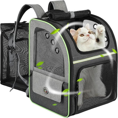 Cat Carrier Backpack, Large Cat Backpack Carrier Soft, Expandable Airline Approved Cat Carrier for Small Dogs Puppies Medium Cats Suitable for Hiking/Camping