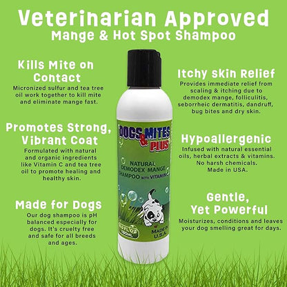 Dogs Plus Vitamin C Dog Shampoo | All Natural Dermatitis, Demodex Mange, & Hot Spot Treatment for Dogs | Fast and Effective Itch Relief (6 oz)