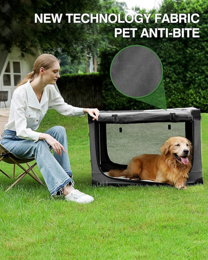 30 Inch Collapsible Travel Dog Crate for Medium Large Dogs, Portable Dog Crate 4-Door Foldable Soft Kennel with Chew-Proof Mesh Windows for Indoor & Outdoor Travel,with Storage Bag,Grey