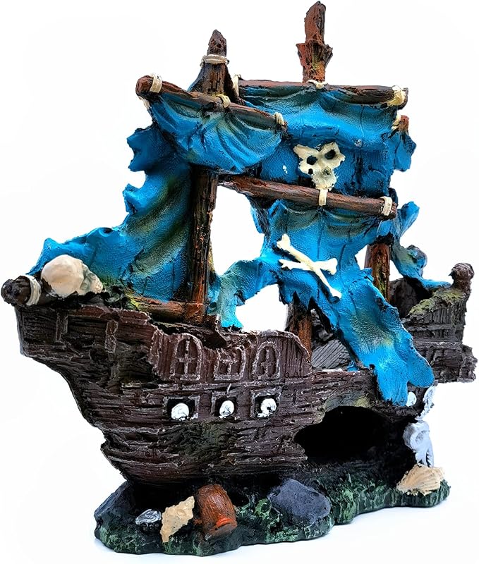 M2cbridge Antique Roman Column Ruins European Castle Aquarium Decorations Fish Tank Hideout Rocks (Blue Pirate Shipwreck)