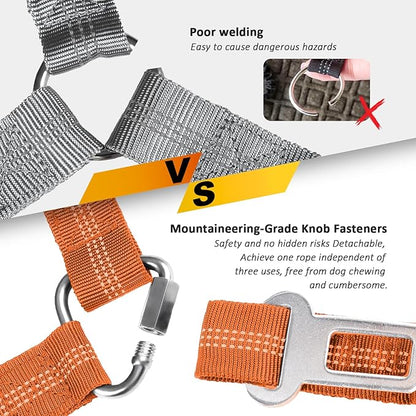 Removable Dog Seat Belts Harness for Car, 3 in 1 Pet Dog Car Seatbelt Leash, laqibak Restraint Secures to Headrest and Reflective Effect Adjustable Bungee Dog Seatbelt Tether, 2PCS and Poop Bag Holder