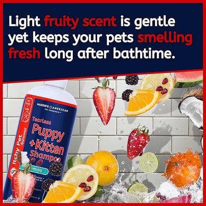 Puppy + Kitten Tearless and Gentle Hypoallergenic 2 in 1 Shampoo + Conditioner - Itchy Pet Approved Line - Fruity Scent