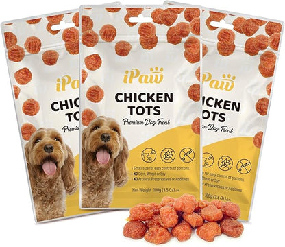 Dog Treats for Puppy Training, All Natural Human Grade Dog Treat, Hypoallergenic, Easy to Digest (Chicken Tots), 3 Packs