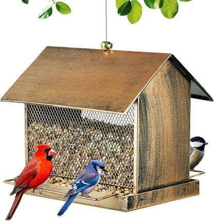 Bird Feeder for Outdoor, Heavy Duty Metal Wild Birdfeeder for Garden Yard Outside Hanging, House Shape Large Capacity