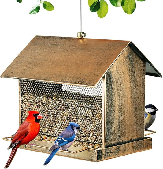 Bird Feeder for Outdoor, Heavy Duty Metal Wild Birdfeeder for Garden Yard Outside Hanging, House Shape Large Capacity