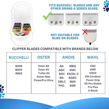 9 Piece Clipper Guard Attachment (3mm to 32mm) Set Fits for A5 Type Blades with Color Coded System | Stainless Steel Blade for Professional Dog Groomers and Stylists - Pack of Nine Sizes