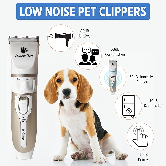 Dog Grooming Shaver Kit Clippers Low Noise Rechargeable Cordless Electric Quiet Hair Clippers Set for Dogs Cats Pets (White)