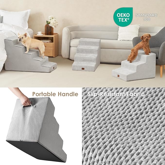 EHEYCIGA Dog Stairs for Small Dog 19.7”H, 4-Step Slope Dog Stairs for High Beds and Couch, Pet Steps with Non-Slip Bottom, Low Ramp and Larger Step Area