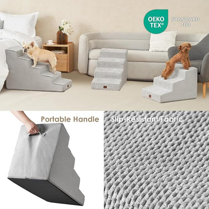 EHEYCIGA Dog Stairs for Small Dog 19.7”H, 4-Step Slope Dog Stairs for High Beds and Couch, Pet Steps with Non-Slip Bottom, Low Ramp and Larger Step Area