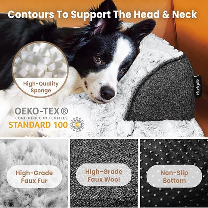 Calming Extra Large Dog Bed for Couch, 45 x 37 inch Removable Couch Cover for Dogs Washable, Non-Slip Fluffy Plush Dog Sofa Mat for Furniture Protector - Grey