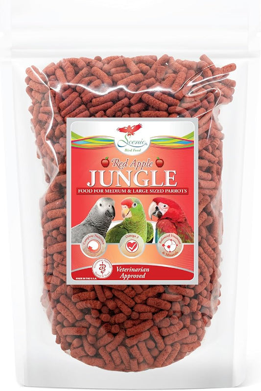 Scenic Apple Jungle Premium Parrot Food - Apple, Natural Flavors, High Protein, Low Iron Bird Pellets for Large Parrots, Macaw Food, Cockatoo & African Grey Parrots, Omega 3, Vitamins, Minerals, 2 LB