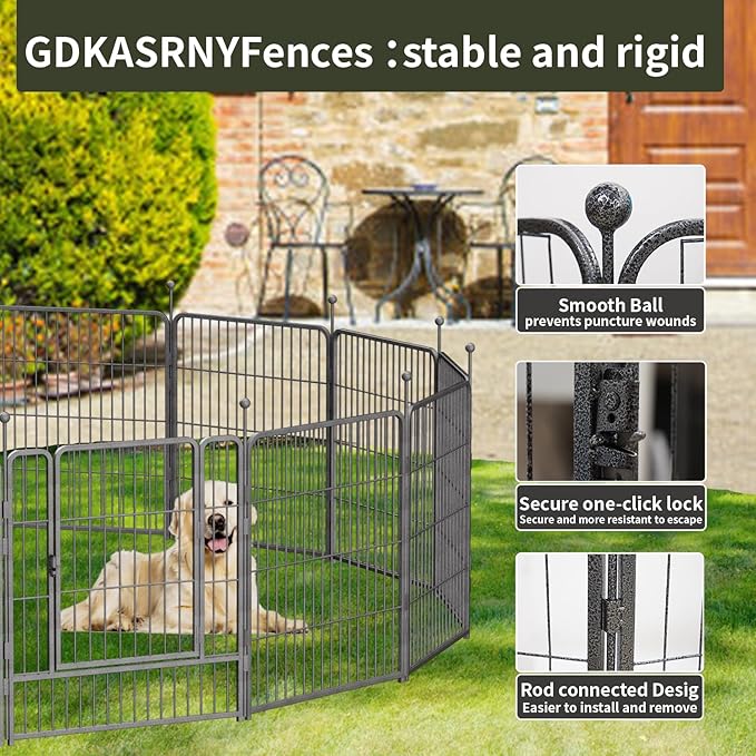Dog Playpen,32/40/45 Inch Height in Heavy Duty, Folding Indoor Outdoor Anti-Rust Dog Exercise Fence, Portable Pet Playpen with Door for Large Medium Small Dogs and Pet (16 Panels, 45 Inch) Silver