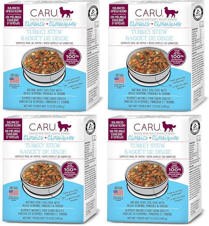 Caru - Classics Turkey Stew for Dogs - Healthy Wet Dog Food or Food Topper - Balanced Omega Blend - 12.5 oz Cartons - Pack of 4