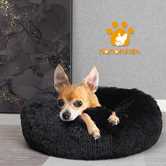 nononfish Puppy Beds for Small Dogs Washable 19 Black Calming and Anxiety Pet Beds Fluffy and Plush Durable Small Dog Bed